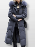 Thick Fur Collar Over-the-knee Mid-length Pocket Down Jacket