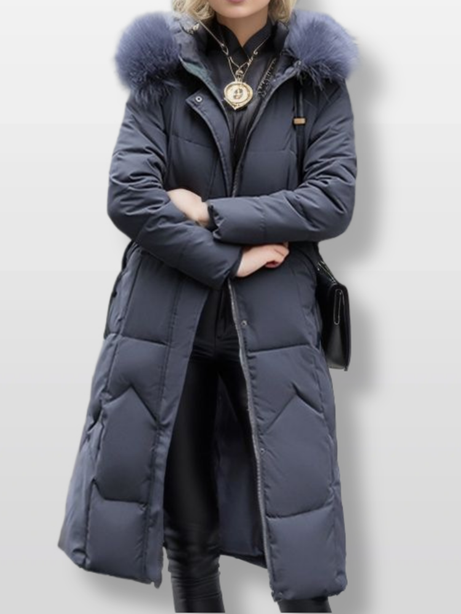 Thick Fur Collar Over-the-knee Mid-length Pocket Down Jacket