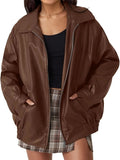 | Women’s Classic Oversized Leather Bomber Jacket