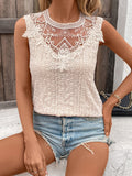 Lace Collar Hollow Out Splicing Crochet Tank Tops