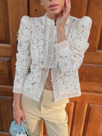 Lace Puff-Sleeve Cotton Tops