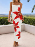 Flowers Fitted Spaghetti Strap Long Dress