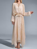 A-line Maxi Dress With Puff Sleeves And Ruched Design