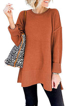Drop Shoulder Side Split Loose Sweater