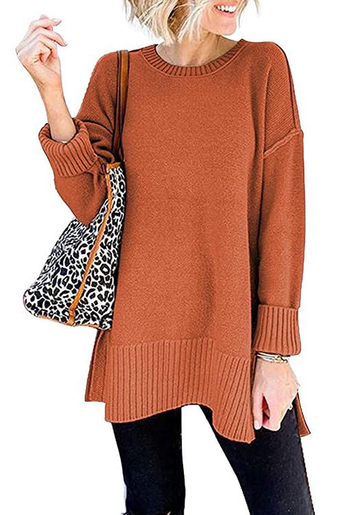 Drop Shoulder Side Split Loose Sweater