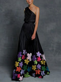 Printed Loose-fit One-shoulder Long Dress
