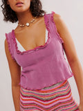 Wood Ear Square Neck Knit Tank Tops&Camis