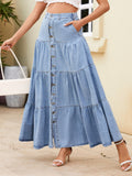 Denim Buttons Pocket Layering Skirts