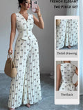 Floral Print Vest Top And Pleated Trousers Two-piece Set