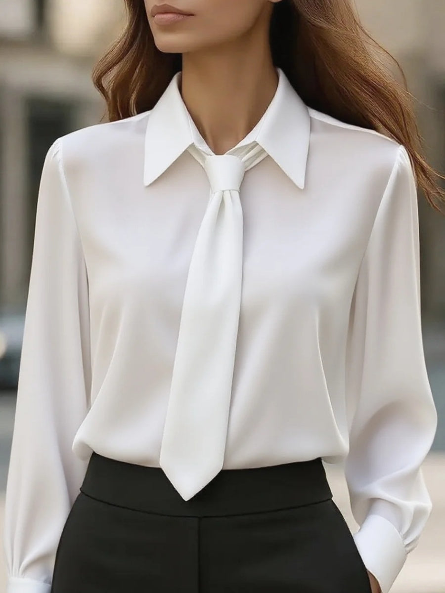 Solid Color Casual Tie Long-sleeved French Shirt