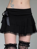Lace Patchwork Bow Low-rise A-line Cake Skirt