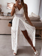 V-neck Lace-trimmed Backless Jumpsuit