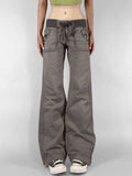 Retro Pocket Color-blocked Ribbed Low-rise Jeans