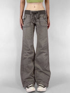 Retro Pocket Color-blocked Ribbed Low-rise Jeans