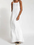 Cotton Linen Slit Spaghetti Strap Long Dress