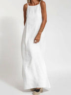 Cotton Linen Slit Spaghetti Strap Long Dress