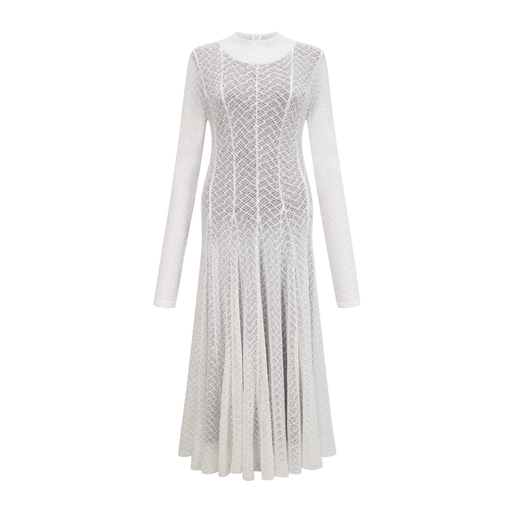 Athena wavy-pattern lace maxi dress in White