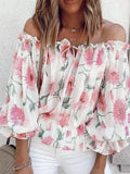 Floral Print Off-Shoulder Chiffon T-Shirt