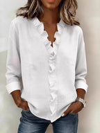 Wood Ear Solid Color Chiffon Blouse