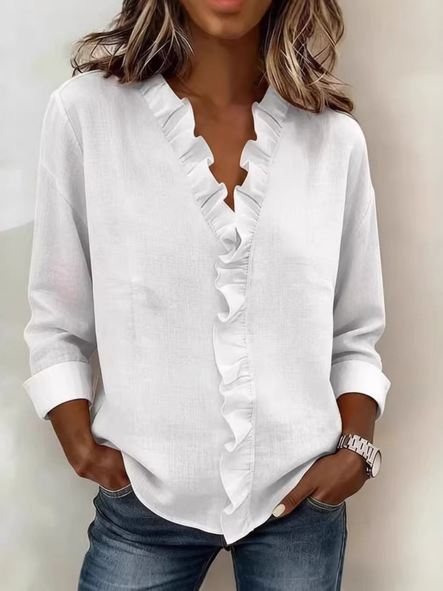 Wood Ear Solid Color Chiffon Blouse