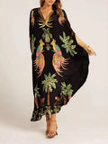 V-neck Floral Print Loose-fitting Long Dress