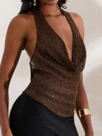 Glitter See-through Sway Neck Backless Tank Tops