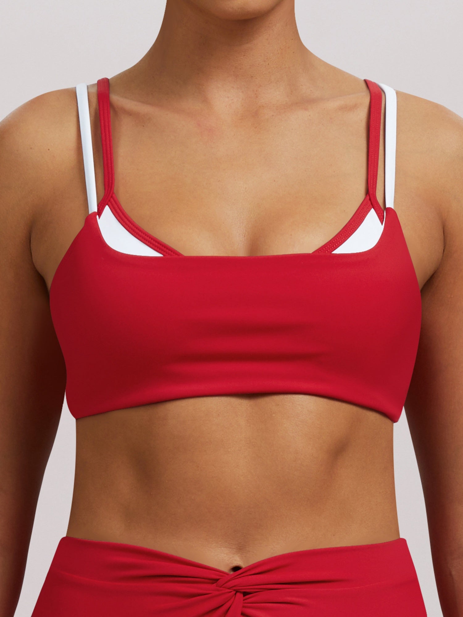 Color-blocked Double Straps Yoga Fitness Exercise Beautiful Back Bra Sports Bra