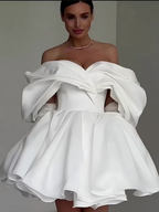 Off-the-shoulder Glossy Short Dress