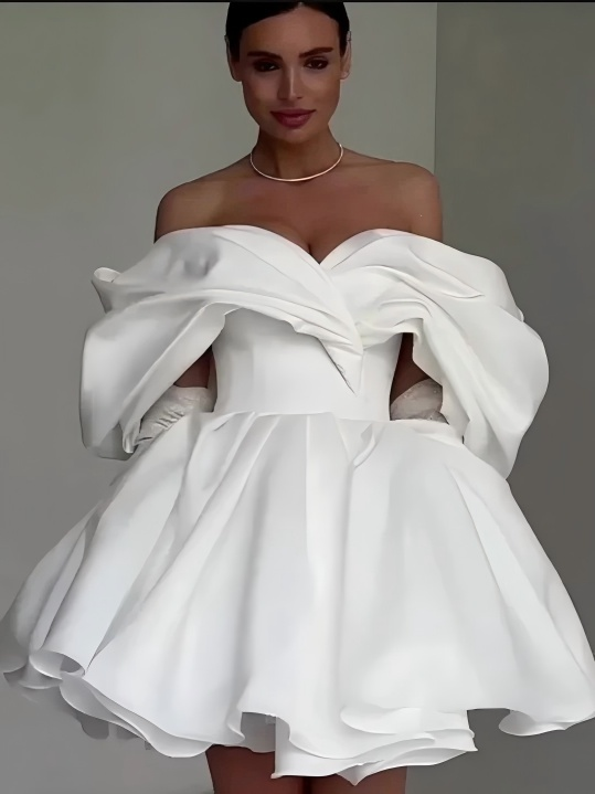 Off-the-shoulder Glossy Short Dress