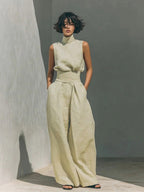 Cotton And Linen Sleeveless Trousers Casual Two-piece Set