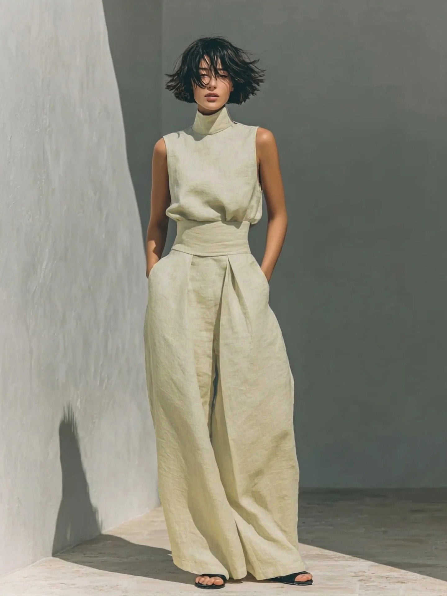 Cotton And Linen Sleeveless Trousers Casual Two-piece Set