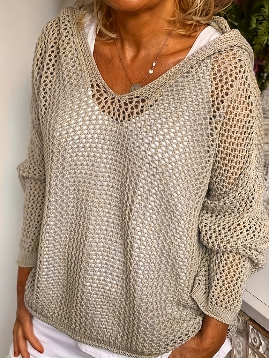 Knitted Outer Layer Sun Protection Knitted Hooded See-through Top
