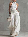 Round Neck Halter Belt Jumpsuit