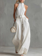 Round Neck Halter Belt Jumpsuit