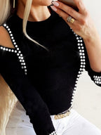 Rhinestone-studded Hollow Jacket T-shirts