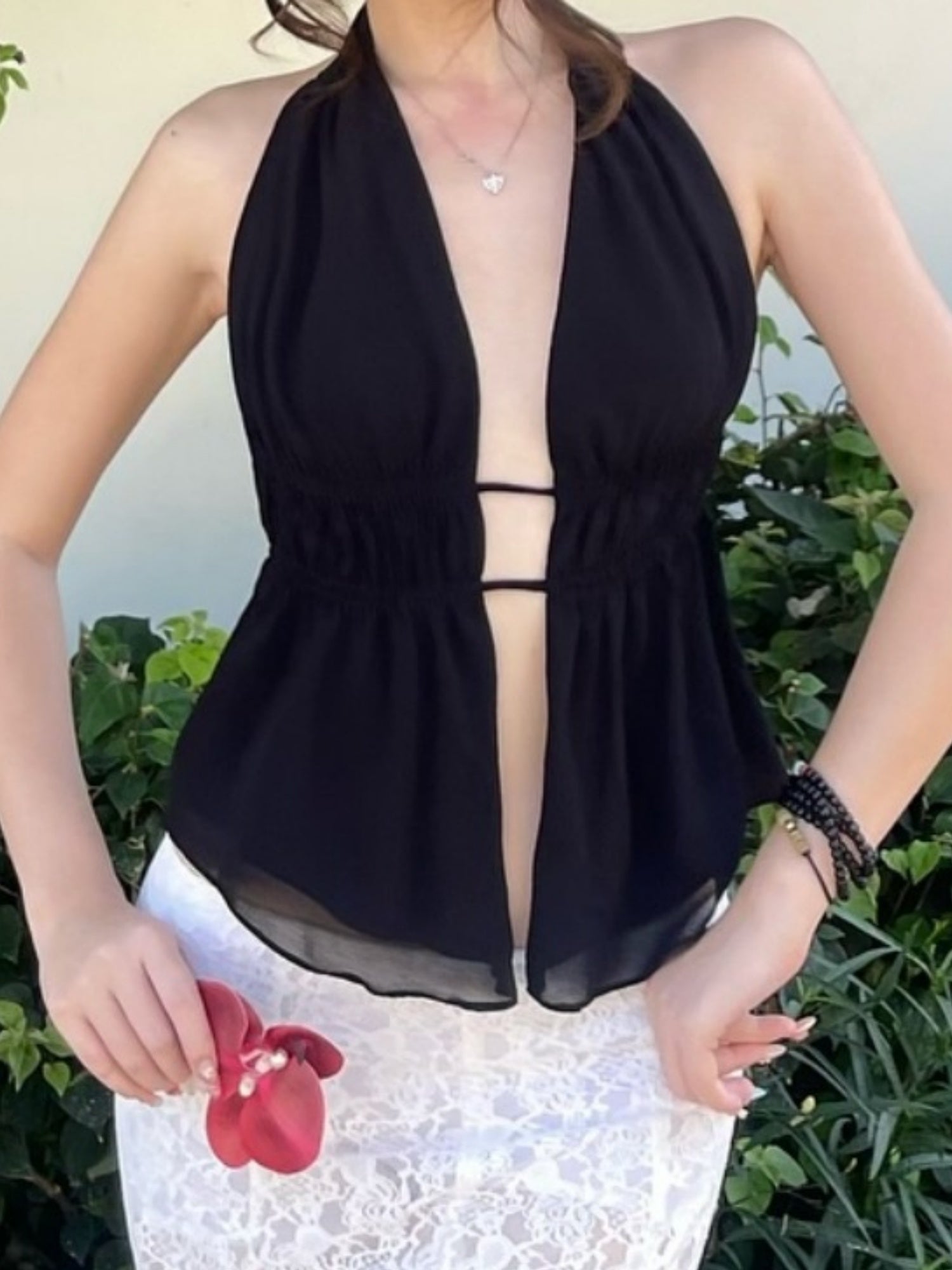 Hollow Out Neckband Straps Backless Tank Tops