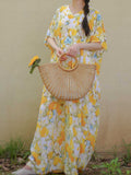 Cotton Yellow Floral Print Kaftan Dress