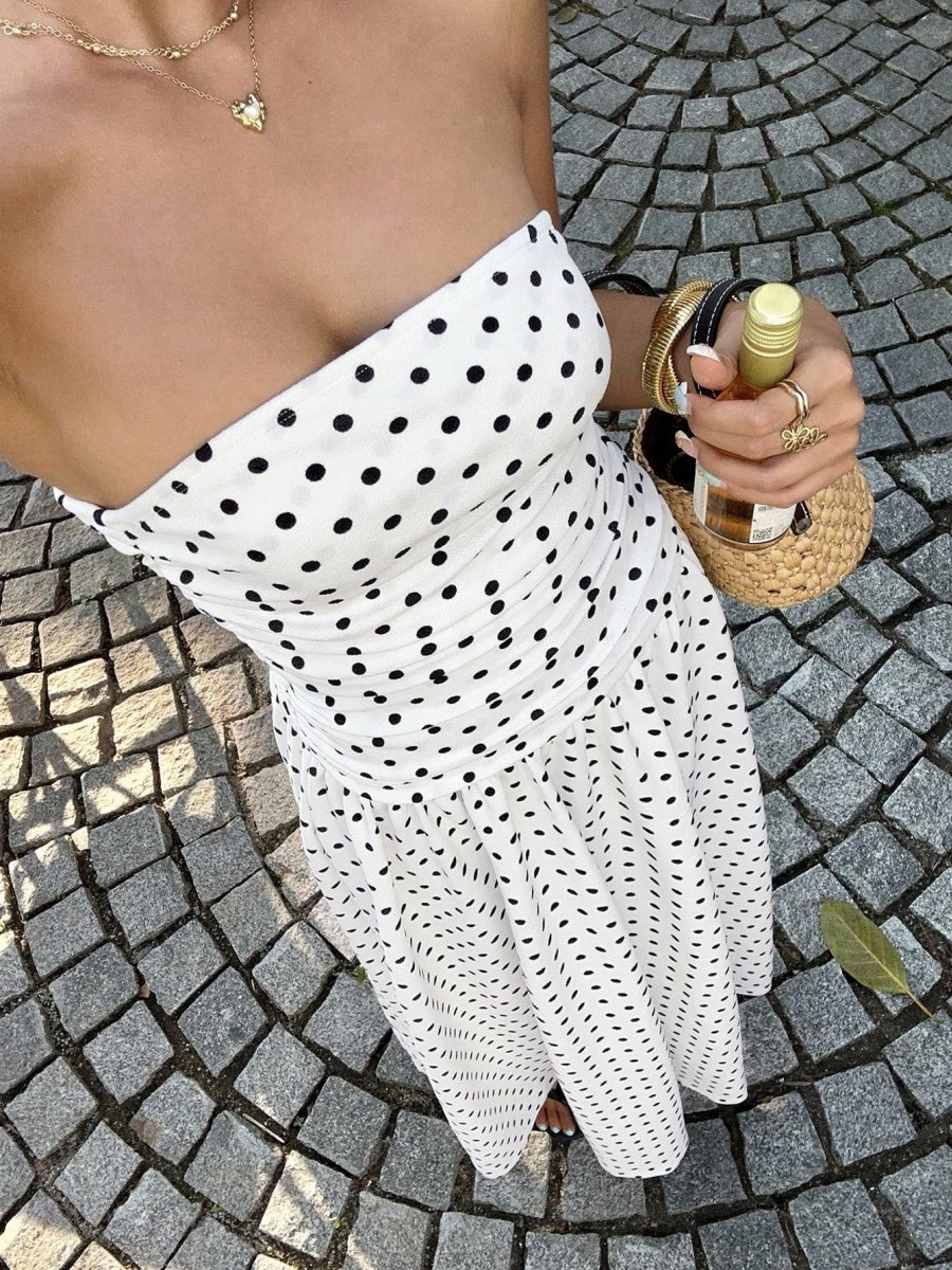 Off-shoulder Polka Dots A Grace Maxi Dresses