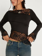 Lace Patchwork Long-sleeved T-shirt