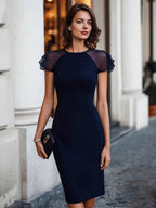Mesh See-through Short-sleeved Patchwork Ruffle Temperament Commuting Reunion Mini&Short Dresses