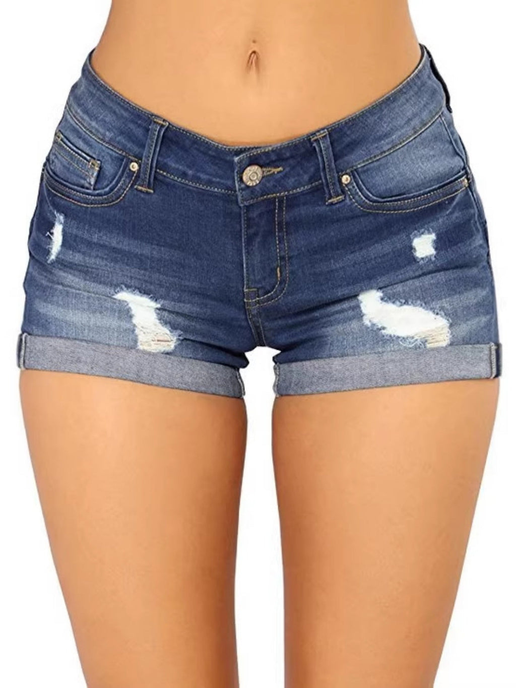 Denim Hole Flip-edge Slim-fit Shorts