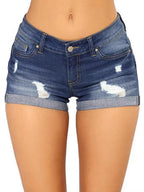 Denim Hole Flip-edge Slim-fit Shorts