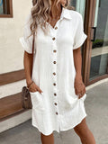 Simple V-neck Button-down Short Dress
