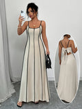 Thin Shoulder Straps Backless Color Matching Color-blocked Camisoles Maxi Dresses