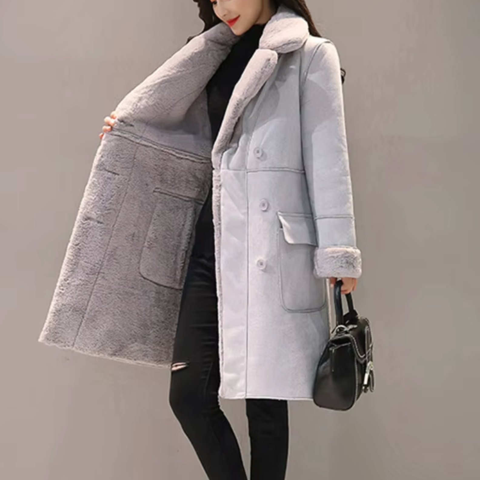 | Velvet-lined suede coat