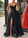 Solid Color Satin Spaghetti Strap Long Dress