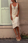 Solid Hollow Out Knitting Midi Cami Dress