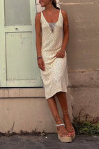 Solid Hollow Out Knitting Midi Cami Dress