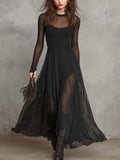 Splicing Solid Color Patchwork Long-sleeved Fishtail Maxi Dresses