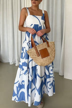 Backless Ruffle Tiered Printed Maxi Cami Dress